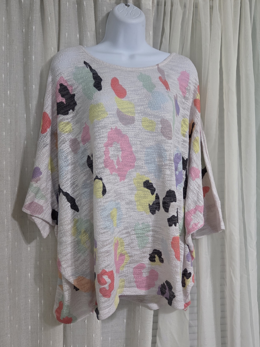 Relaxed Pastel Abstract Print Dolman Sweater - White